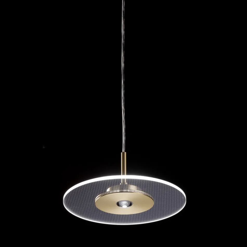 Lampadario in Metallo e Diffusore in Plexiglass Micro-Puntinato - Nora Viadurini