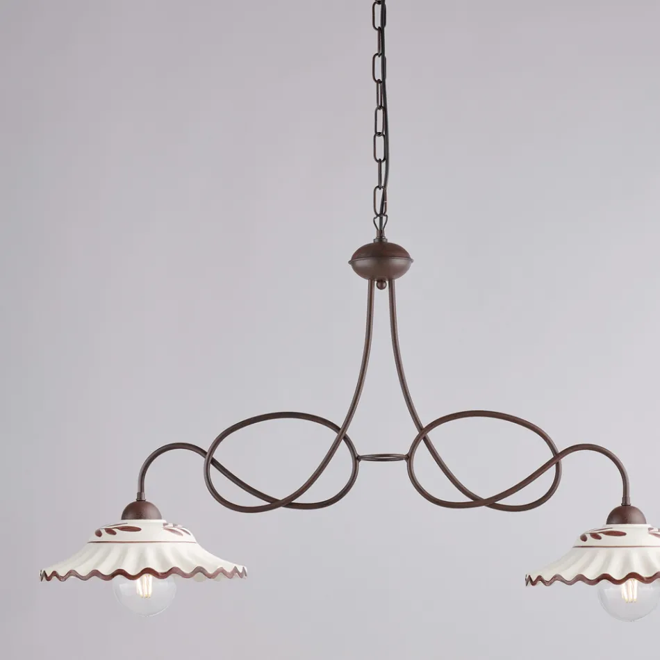 Lampadario in Metallo in Ceramica Bianco 2 Luci per Interni - Polaris Viadurini