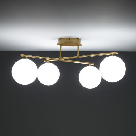 Lampadario in Metallo Oro Metallizzato e 4 Sfere in Vetro Bianco - Venezia Viadurini