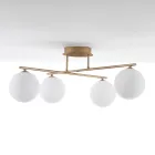 Lampadario in Metallo Oro Metallizzato e 4 Sfere in Vetro Bianco - Venezia Viadurini