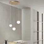 Lampadario in Metallo Verniciato Color Oro con 3 LED e Vetro Opzionale - Faggio Viadurini
