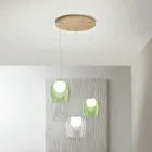 Lampadario in Metallo Verniciato Color Oro con 3 LED e Vetro Opzionale - Faggio Viadurini