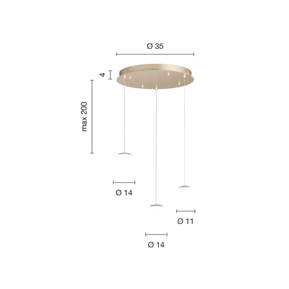 Lampadario in Metallo Verniciato Color Oro con 3 LED e Vetro Opzionale - Faggio Viadurini
