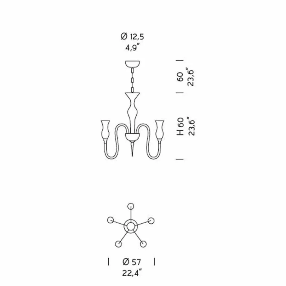 Lampadario in Vetro Veneziano a 5 Luci Fatto a Mano in Italia - Vittoria Viadurini