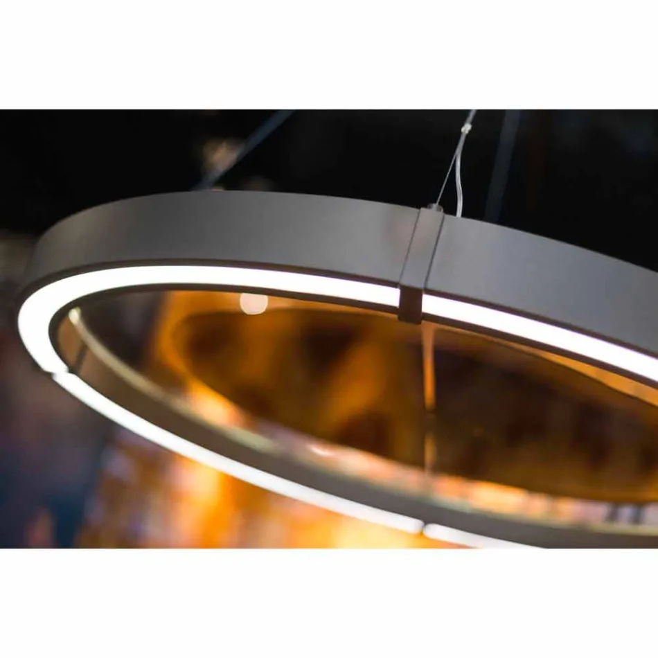 Lampadario Moderno in Acciaio e Vetro con Inserto in Legno Made in Italy - Seul Viadurini