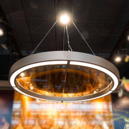 Lampadario Moderno in Acciaio e Vetro con Inserto in Legno Made in Italy - Seul Viadurini