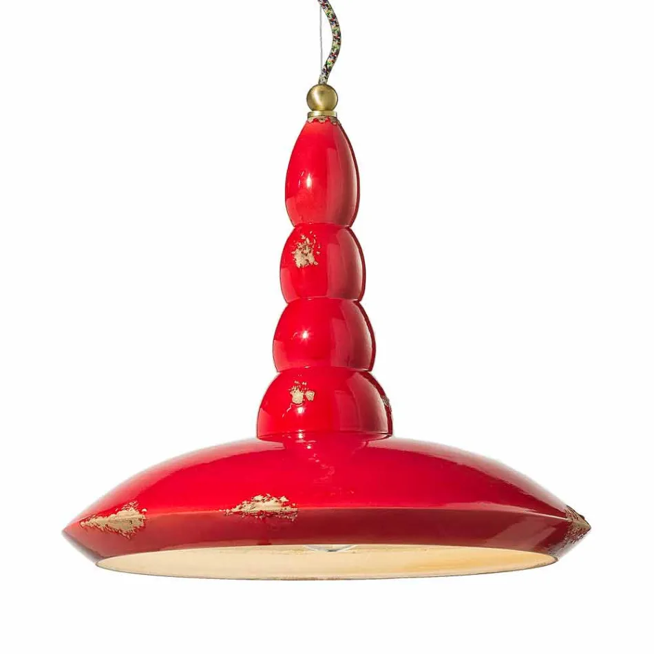 Lampadario retrò a sospensione artigianale in ceramica Ferroluce Viadurini