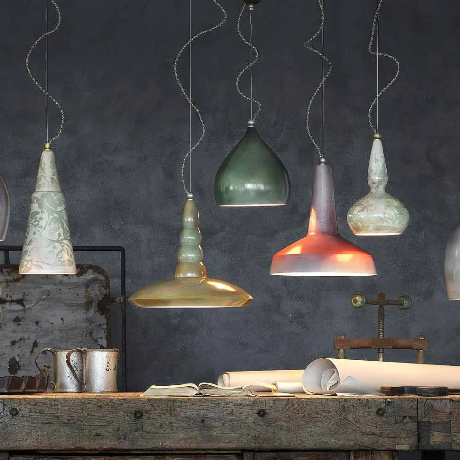 Lampadario retrò a sospensione artigianale in ceramica Ferroluce Viadurini