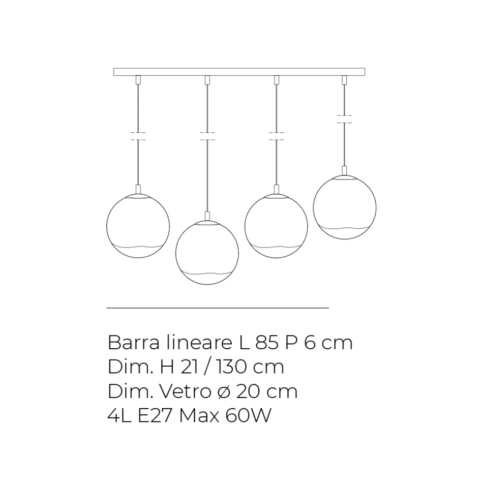 Lampadario su Barra Lineare Quattro Lumi in Vetro Bianco Made in Italy - Isotta Viadurini