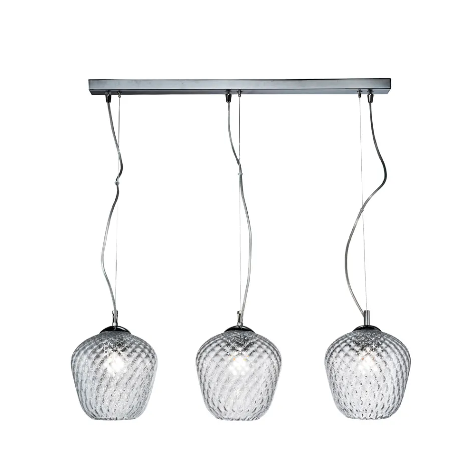 Lampadario su Barra Lineare Tre Lumi in Vetro Veneziano Made in Italy - Elisia Viadurini
