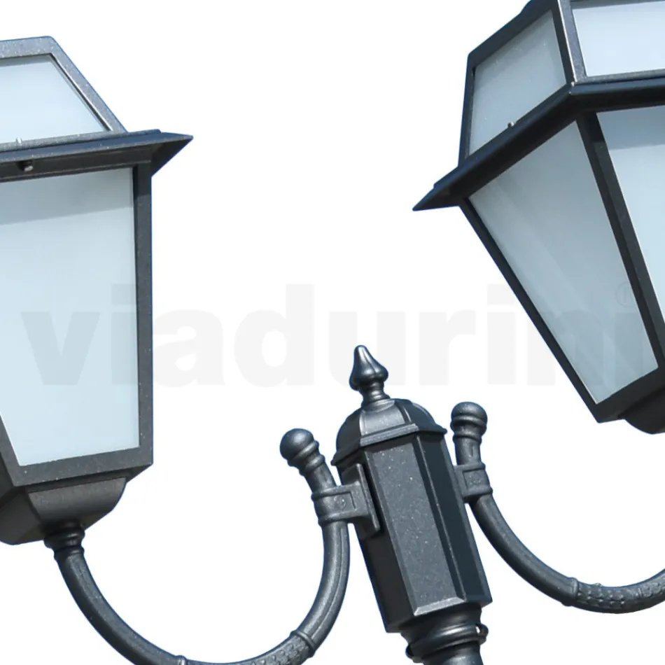 Lampione 2 Luci in Alluminio e Vetro Stile Vintage Made in Italy - Vivian Viadurini