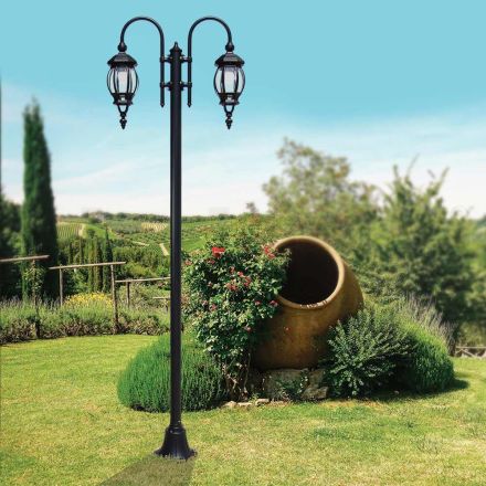 Lampione 2 Luci Stile Vintage in Alluminio Grigio Made in Italy - Impero Viadurini