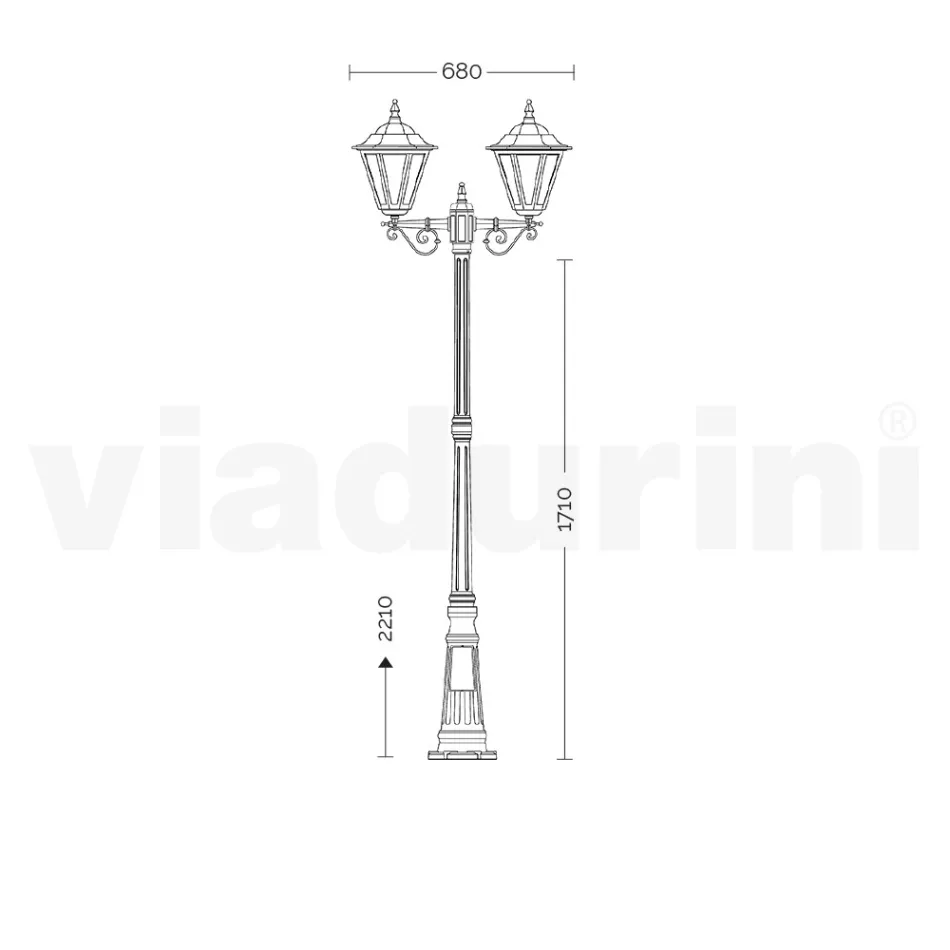 Lampione a 2 Luci Vintage in Alluminio Bianco Made in Italy - Terella Viadurini