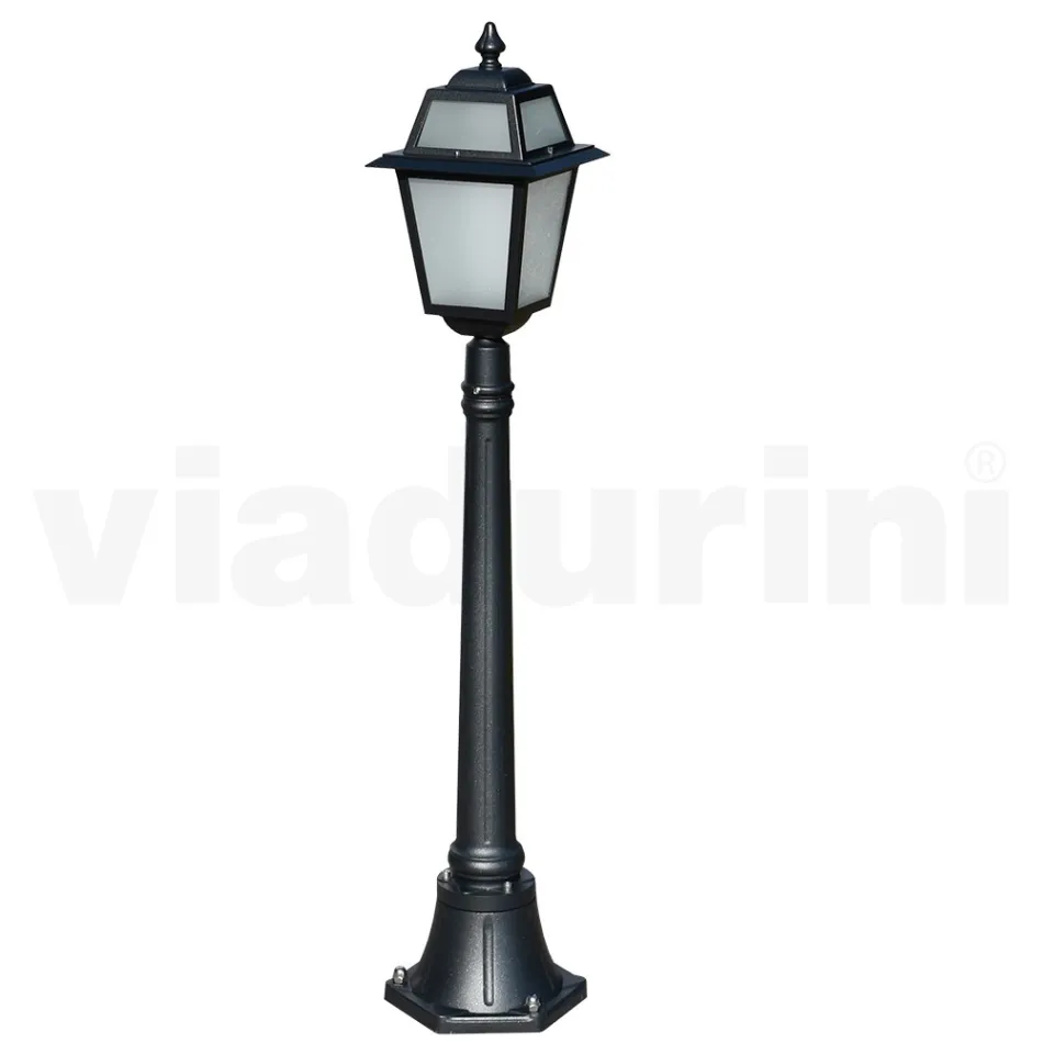Lampione Alto 116 cm da Giardino in Alluminio Antracite e Vetro Sabbiato - Elric Viadurini
