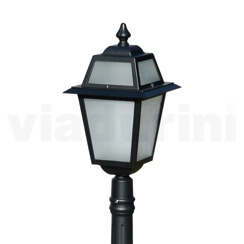 Lampione Alto 116 cm da Giardino in Alluminio Antracite e Vetro Sabbiato - Elric Viadurini