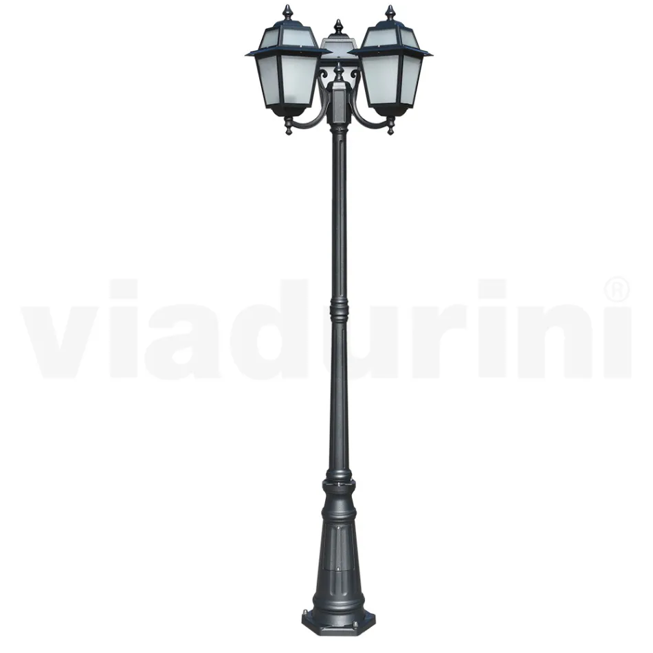 Lampione Alto 208 cm da Giardino in Alluminio Antracite e Vetro Sabbiato - Elric Viadurini