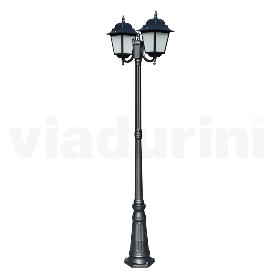 Lampione Alto 208 cm in Vetro e Alluminio Antracite Made in Italy - Scintilla Viadurini