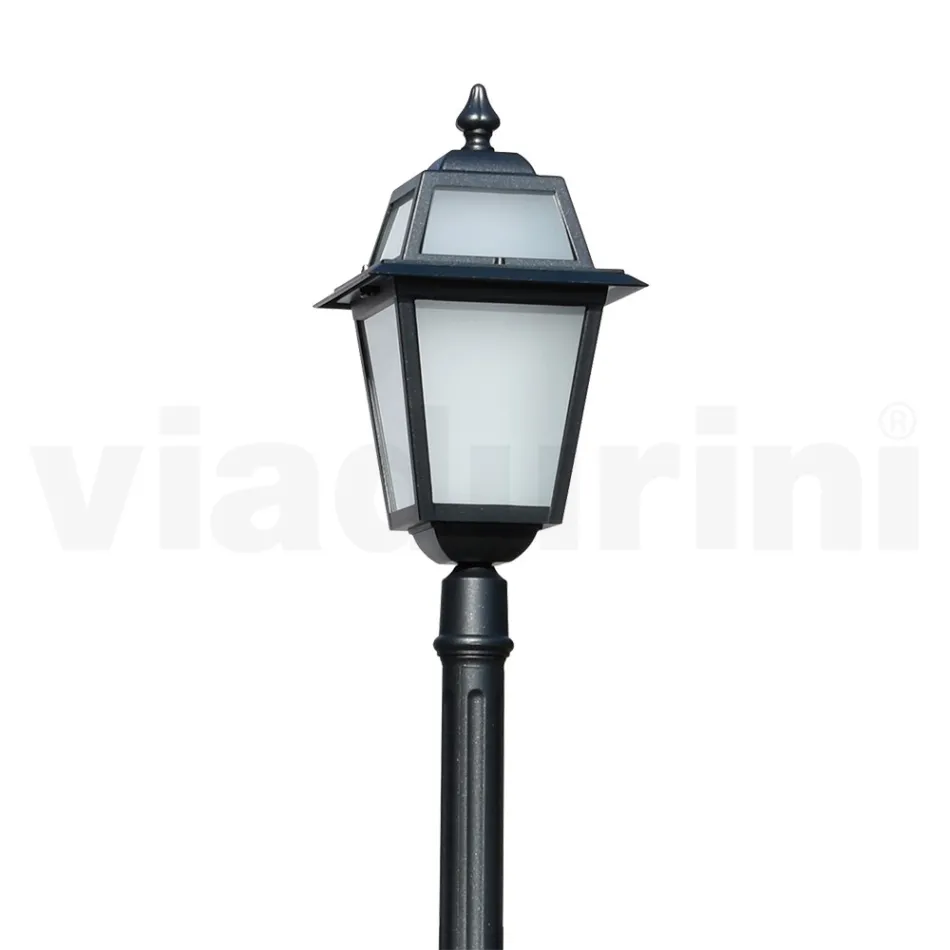 Lampione Alto 214 cm da Giardino in Alluminio Antracite e Vetro Sabbiato - Elric Viadurini