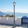 Lampione Alto 214 cm da Giardino in Alluminio Antracite e Vetro Sabbiato - Elric