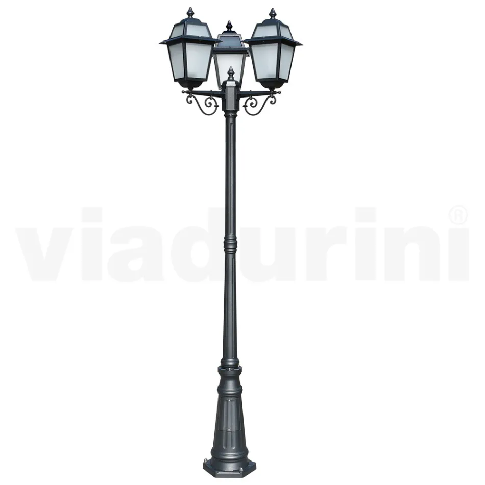 Lampione Alto 219 cm da Giardino in Alluminio Antracite e Vetro Sabbiato - Elric Viadurini