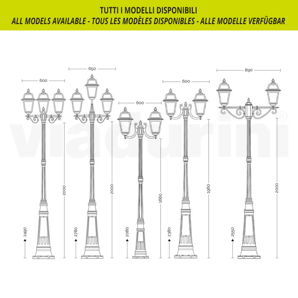 Lampione Alto 219 cm da Giardino in Alluminio Antracite e Vetro Sabbiato - Elric Viadurini
