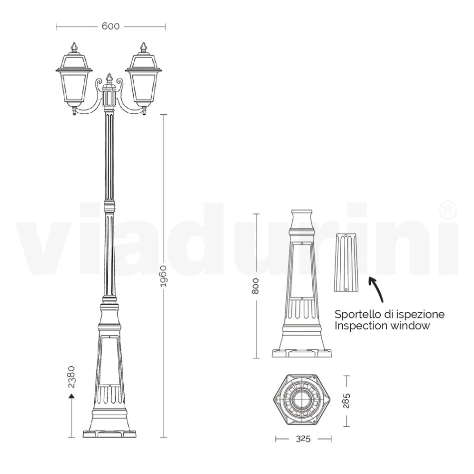 Lampione Alto 238 cm da Giardino in Alluminio Antracite e Vetro Sabbiato - Elric Viadurini