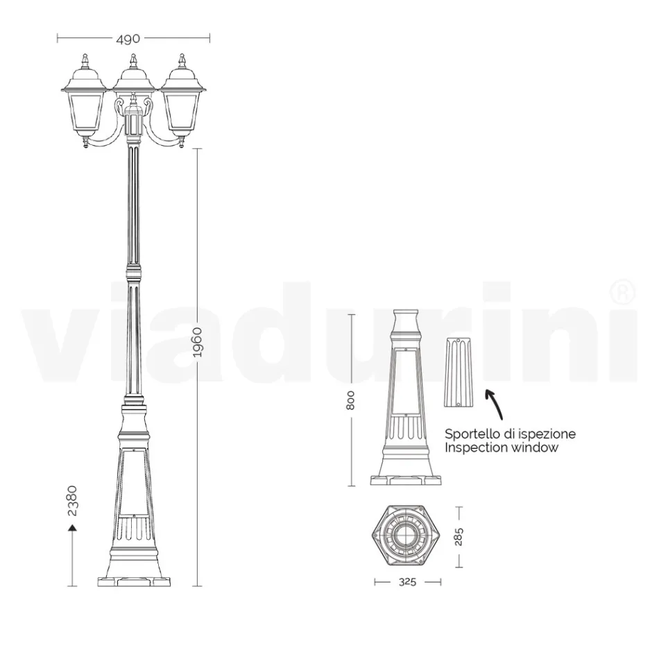Lampione Alto 238 cm in Vetro e Alluminio Antracite Made in Italy - Scintilla Viadurini