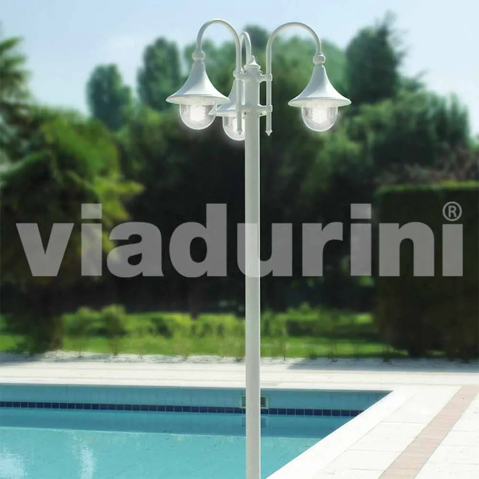 Lampione da esterno a tre luci in alluminio bianco made Italy, Anusca Viadurini