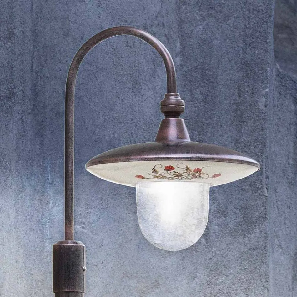 Lampione da Esterno in Alluminio Nero e Fiori Dipinti a Mano - Latina Viadurini