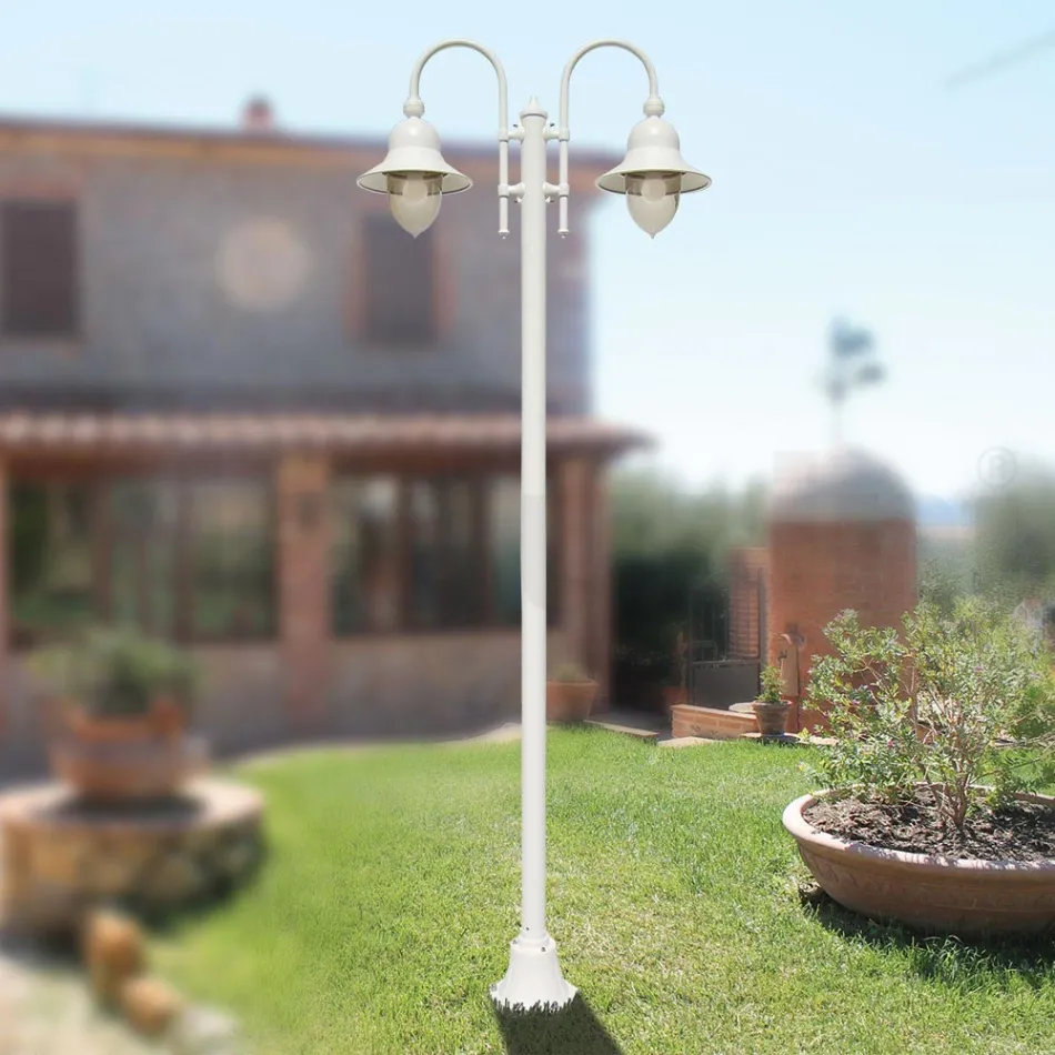 Lampione da Giardino Vintage 2 Luci in Alluminio Made in Italy - Cassandra Viadurini