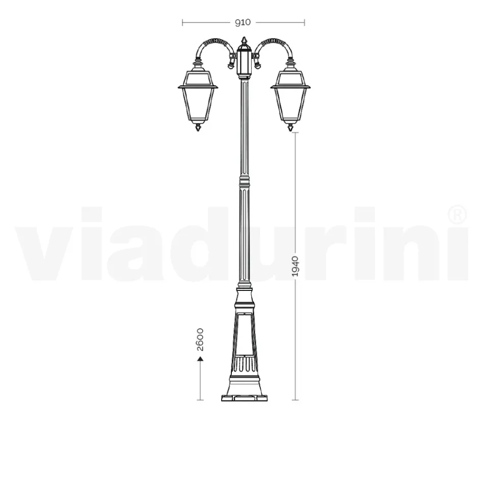 Lampione Giardino a 2 Luci in Alluminio e Vetro Made in Italy - Vivian Viadurini