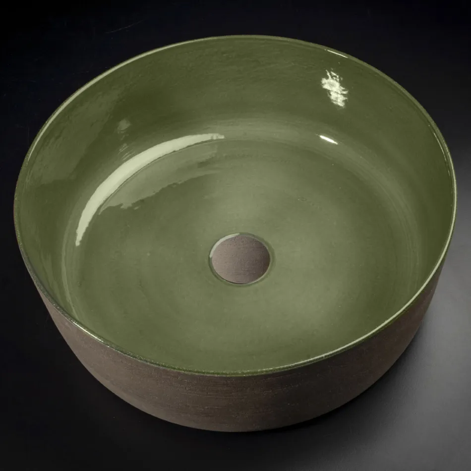 Lavabo a Ciotola Verde Argilla Refrattaria Realizzato in Italia - Tatiana  Viadurini