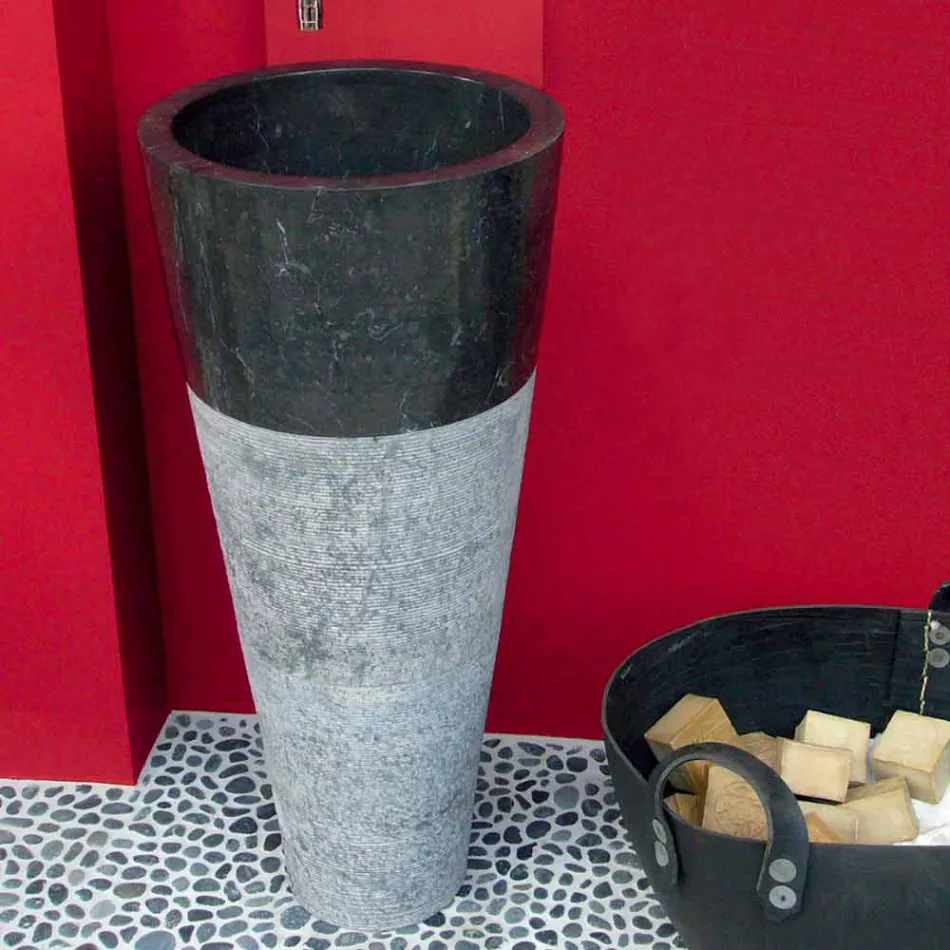 Lavabo a Colonna Conico in Pietra Naturale Nero Raja Viadurini