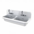 Lavabo a doppia vasca da muro in ceramica bianca stile vintage Andy