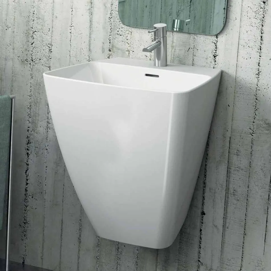 Lavabo a parete di design moderno in ceramica prodotto in Italia,Goran Viadurini