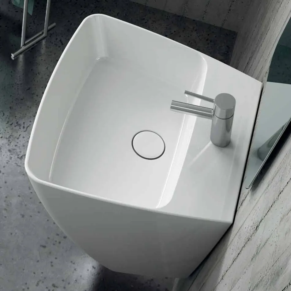 Lavabo a parete di design moderno in ceramica prodotto in Italia,Goran Viadurini