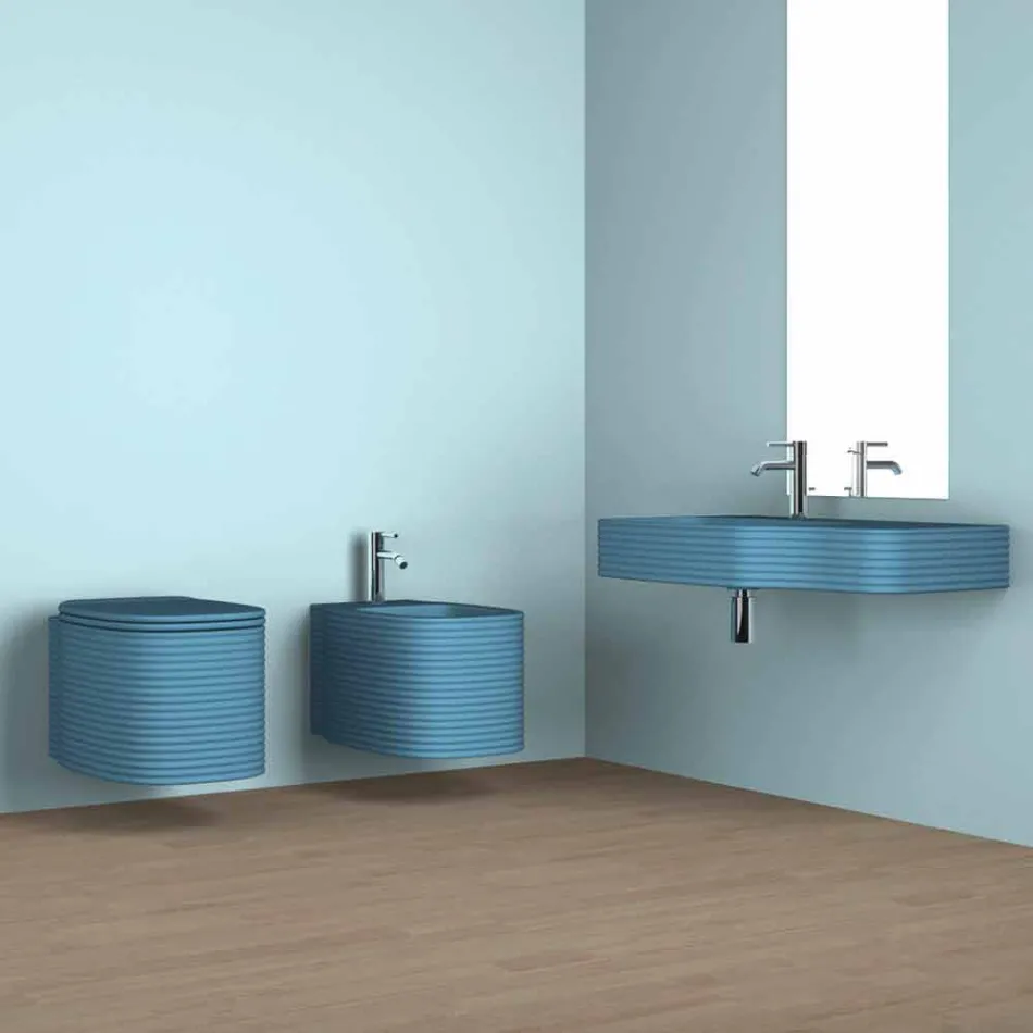 Lavabo a parete in ceramica moderno prodotto in Italia, Amleto Viadurini