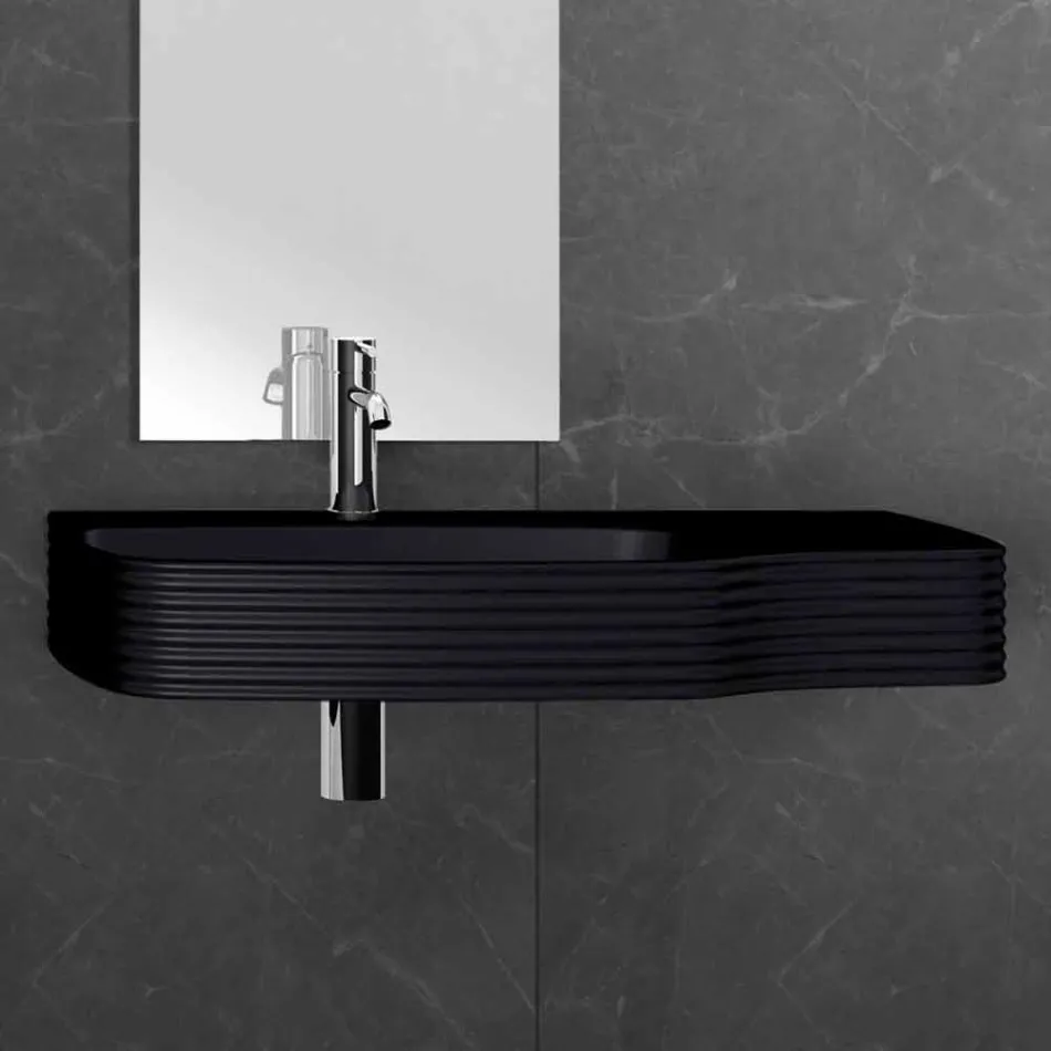 Lavabo a parete in ceramica moderno prodotto in Italia, Amleto Viadurini