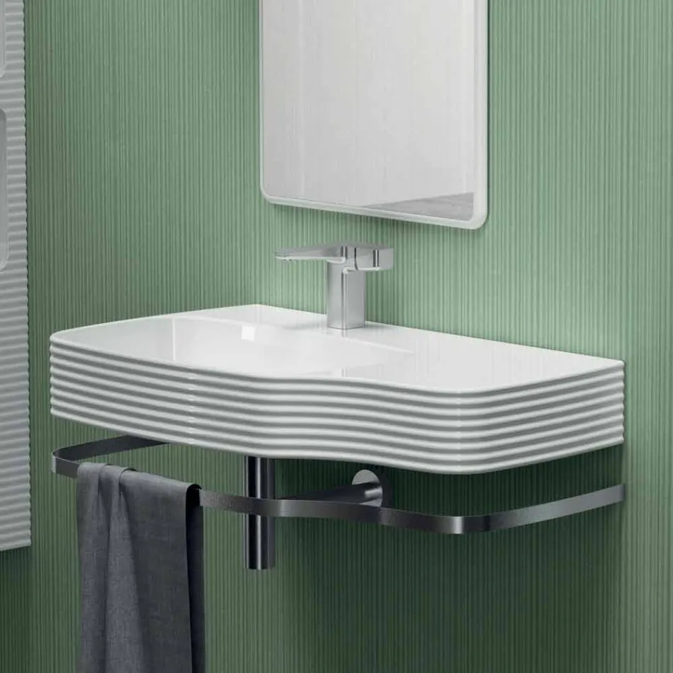 Lavabo a parete in ceramica moderno prodotto in Italia, Amleto Viadurini
