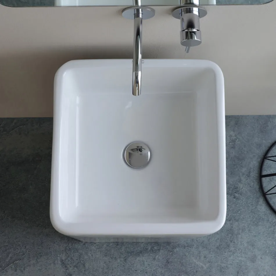 Lavabo a Terra Freestanding Quadrato in Ceramica dal Design Moderno - Papavero Viadurini
