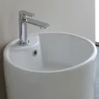 Lavabo a Terra Freestanding Tondo in Ceramica Bianca Moderna - Papavero Viadurini