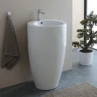 Lavabo a Terra Freestanding Tondo in Ceramica dal Design Moderno - Papavero Viadurini