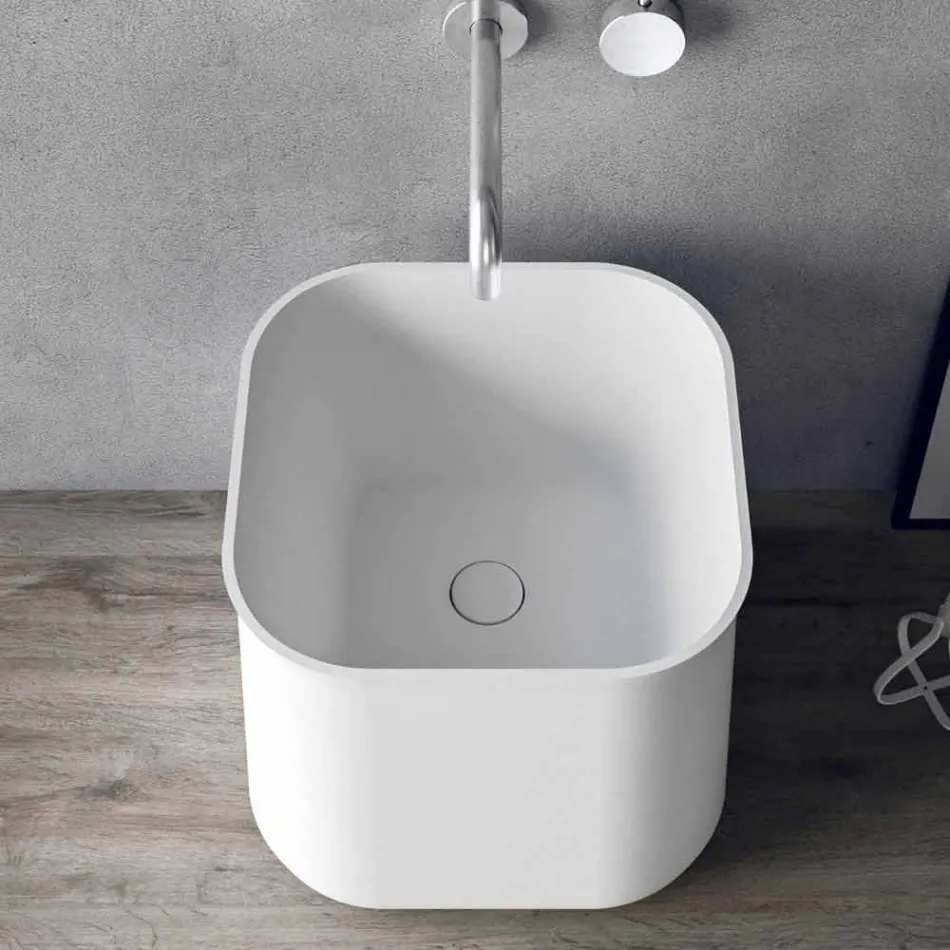 Lavabo Alto Quadrato di Design Moderno da Appoggio in Resina Bianca - Tulyp Viadurini