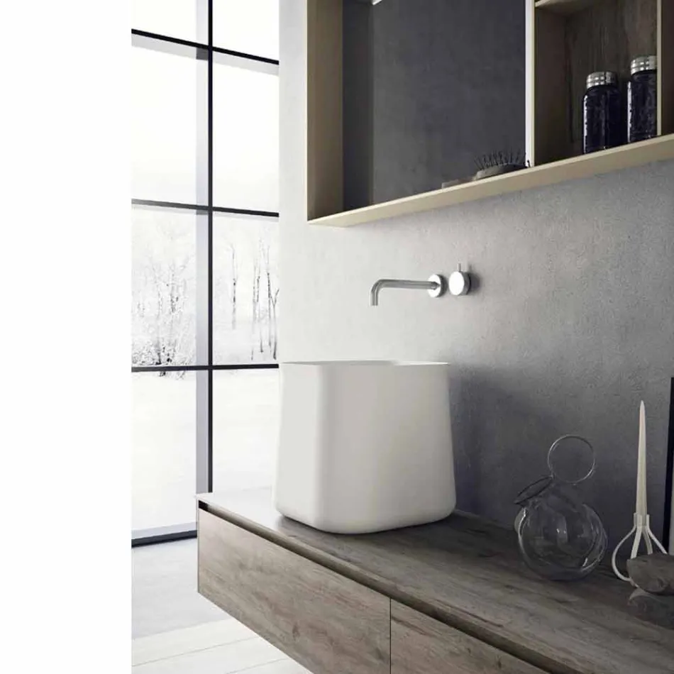 Lavabo Alto Quadrato di Design Moderno da Appoggio in Resina Bianca - Tulyp Viadurini