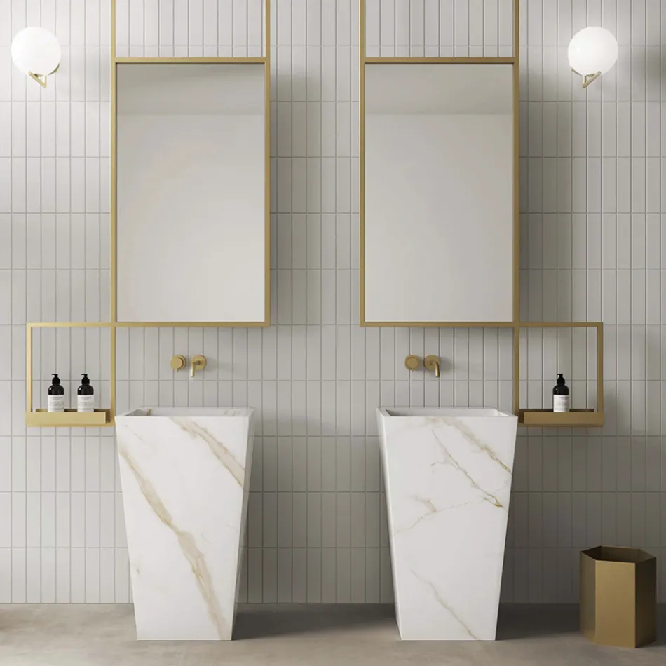 Lavabo Bagno a Colonna in Gres Porcellanato Realizzato in Italia - Baia Viadurini