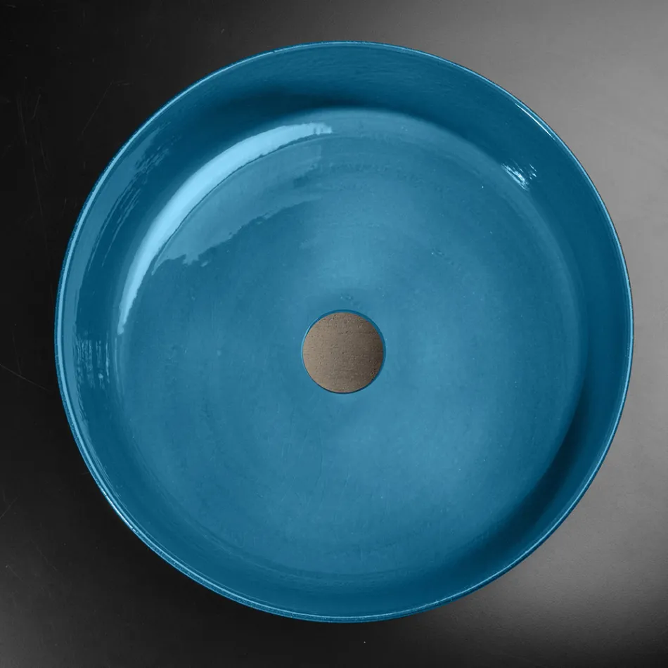 Lavabo Bagno da Appoggio Blu Realizzato in Argilla Refrattaria - Tatiana  Viadurini
