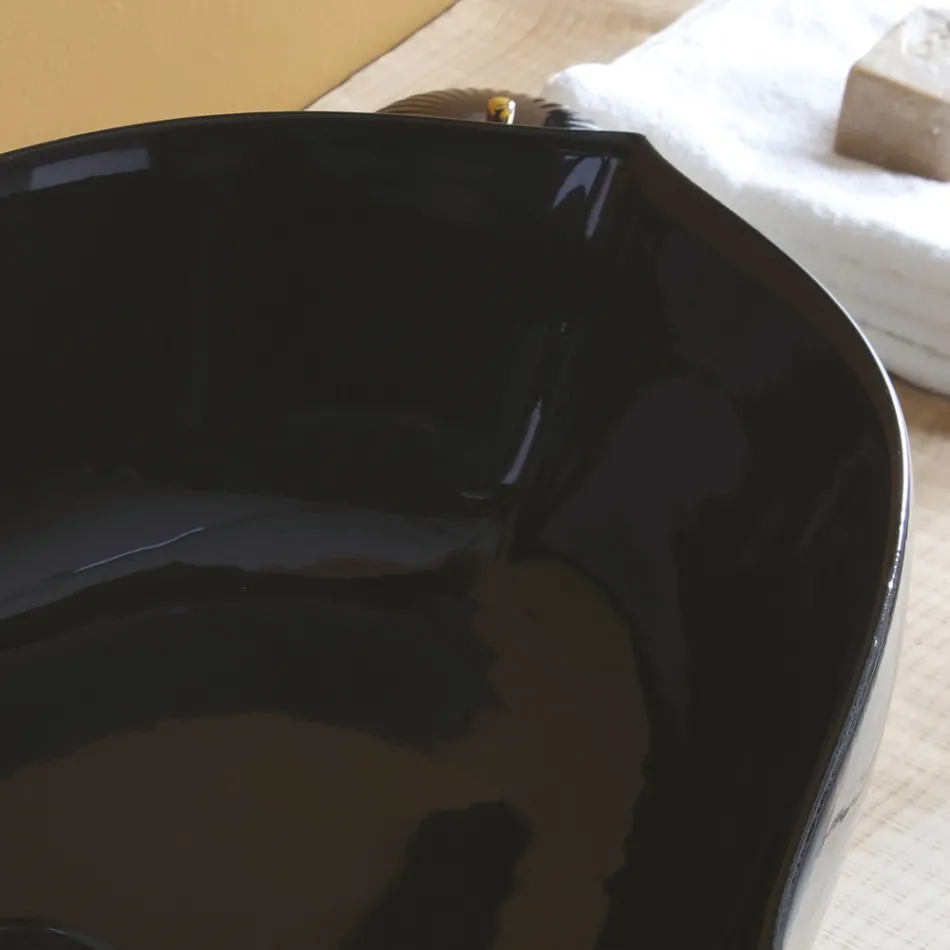 Lavabo Bagno da Appoggio in Ceramica Lucida Realizzato in Italia - Oscar Viadurini