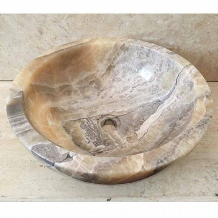 Lavabo bagno da appoggio in pietra onice naturale Ana, fatto a mano Viadurini