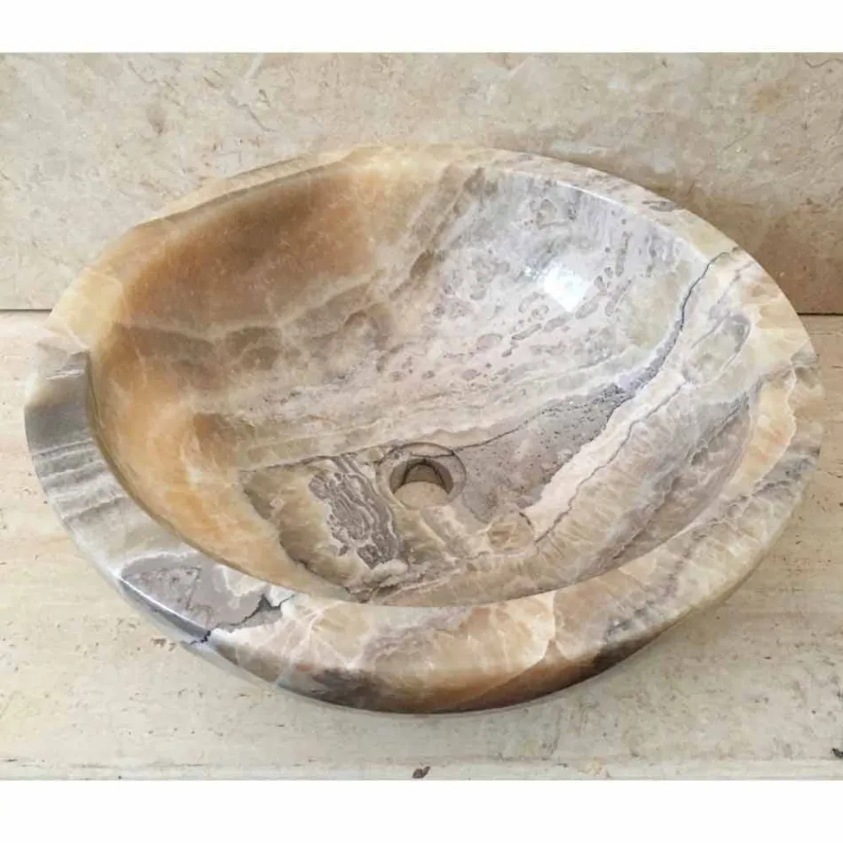 Lavabo bagno da appoggio in pietra onice naturale Ana, fatto a mano Viadurini