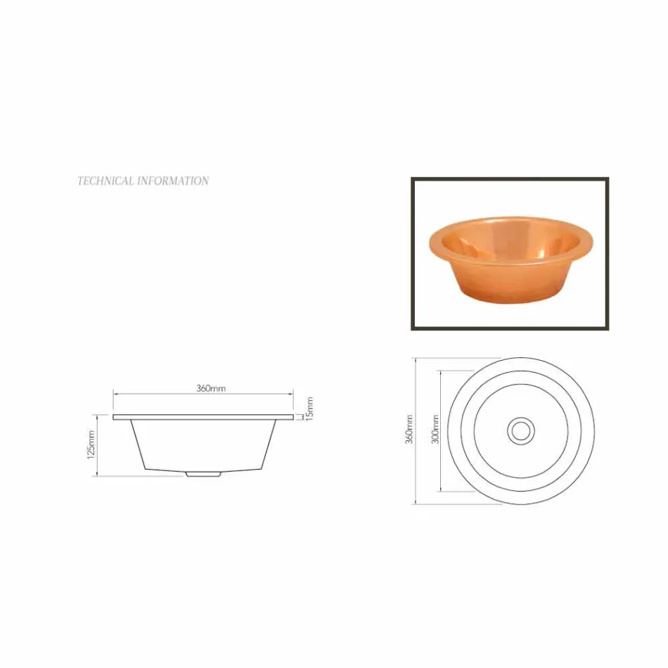 Lavabo bagno da appoggio in rame realizzato artigianalmente Sole Viadurini